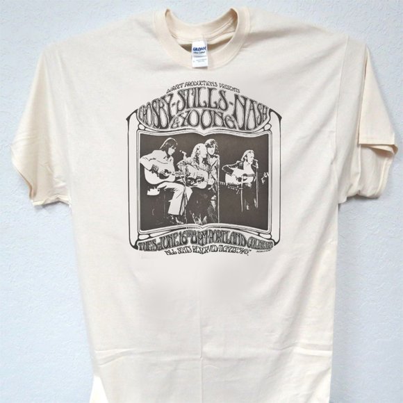 CROSBY STILLS NASH & YOUNG CSNY COOL MENS IVORY TEE T-1577 - Picture 1 of 3